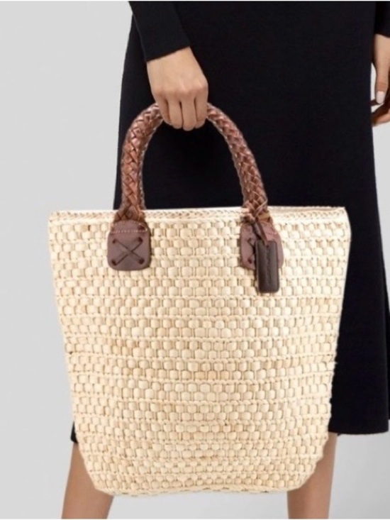 Ralph Lauren Handbags - Ralph Lauren Cream Woven Tote with Brown Braided Handles